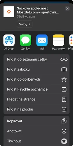 Stiskněte Sdílet