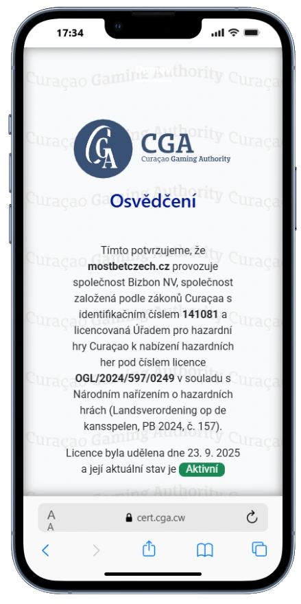 mostbet cz license